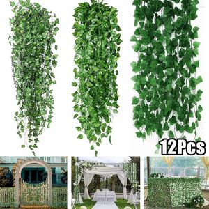 Fleurs décoratives 12pcs plante artificielle fausses feuilles vignes de lierre décor de chambre feuillage pour mur jardin plante grimpante plantes d'intérieur table de mariage