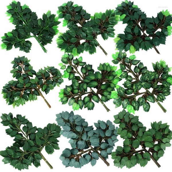 Fleurs décoratives 12 pièces plante artificielle banian arbre feuilles Branches plastique faux plantes vertes maison extérieur balcon mariage jardin