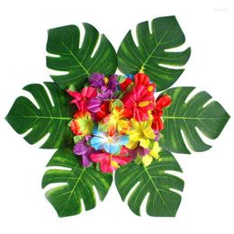 Fleurs décoratives 12 pièces feuilles de palmier tropicales artificielles pour les décorations de fête hawaïenne Luau décoration de jardin de maison fournitures de flamant rose