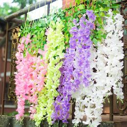 Fleurs décoratives 12 pièces fleur de glycine artificielle guirlande suspendue ficelle de soie église mur maison fête mariage décoration