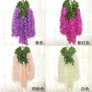 Fleurs décoratives 12 pièces glycines artificielles faux violet suspendu guirlande rotin fête de mariage soie fleur cordes maison jardin décoration