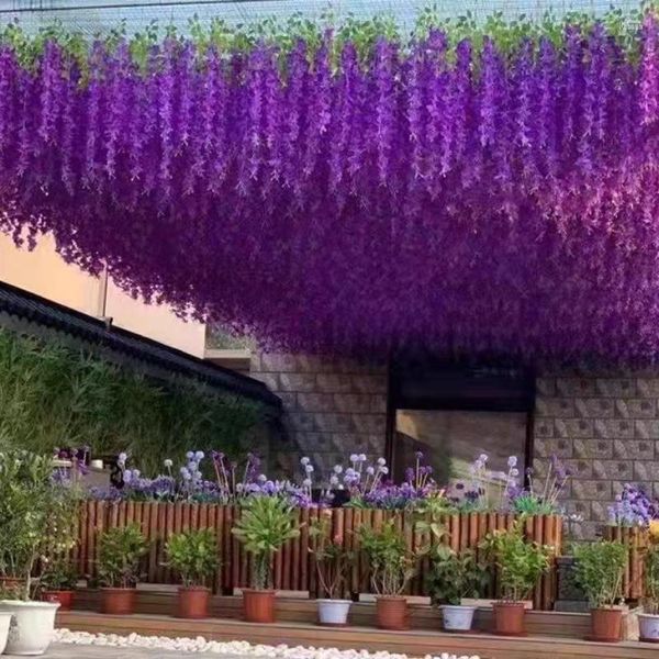 Fleurs décoratives 12pcs / Glycine Artificielle Faux Violet Plafond Fleur Rotin Mariage Famille Jardin El Couloir Salon Bureau