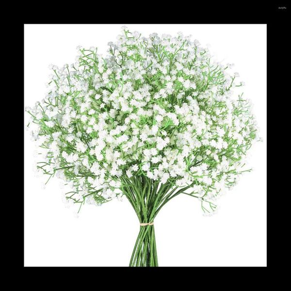 Flores decorativas 12 piezas Baby Breath Gypsophila Plantas artificiales Decoración para banquete de boda Real Touch DIY Home Garden (Blanco)