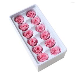 Fleurs décoratives 12pcs / boîte têtes fraîches conservées Roses de fleurs séchées Roses immortelles Life Immortel fait à la main DIY Éternel Arrangement Cadeau