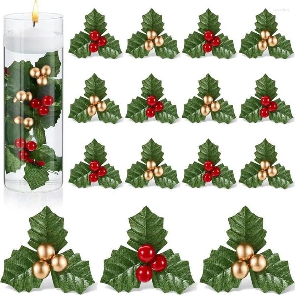 Fleurs décoratives 12pcs feuilles de Noël et baies artificielles Red Pendant Cherries Décoration Home Decor Grass Garden Plant