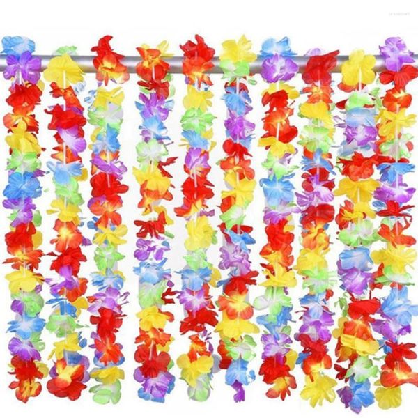 Fleurs décoratives 12 pièces coloré hawaïen Leis collier guirlande de fleurs Tropical Luau fête faveurs plage Hula Costume décorations de noël