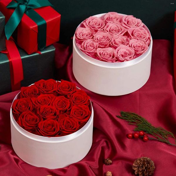 Fleurs décoratives 12 pièces roses naturelles préservées faites à la main dans une boîte vraie rose qui dure jusqu'à 3 ans cadeaux d'anniversaire pour les mères de la Saint-Valentin