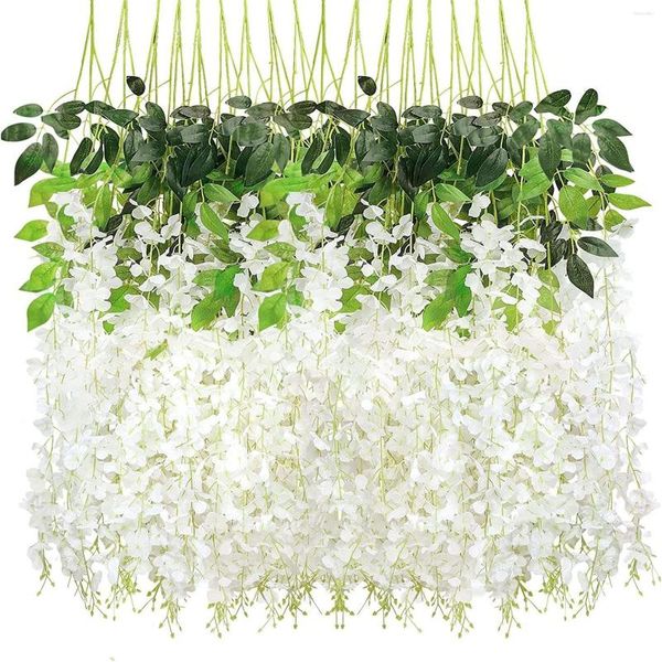 Flores decorativas 12 piezas de longitud 110 cm pudín de tofu artificial techo decoraciones de boda decoración de pasillo de glicina simulada