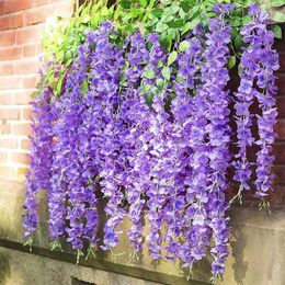 Fleurs décoratives 12 pièces violet glycine artificielle fausse vigne Ratta suspendu guirlande soie chaîne maison fête mariage décor