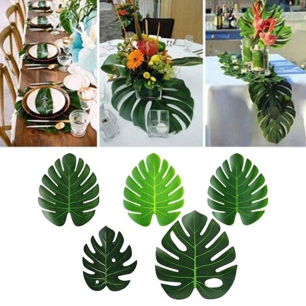 Fleurs décoratives 12 pièces/ensemble feuilles de palmier artificielles plante tropicale fausses tiges décorations de fête hawaïenne Table à thème Jungle Beach