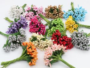 Fleurs décoratives 12 pièces décoration de fête d'anniversaire de mariage artisanat étamine artificielle sucre bricolage guirlande cadeau boîte faux