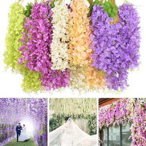 Flores decorativas 12 piezas de glicina artificial corona de vid boda arco decoración hoja ratán flor de seda hiedra decoración de pared plantas