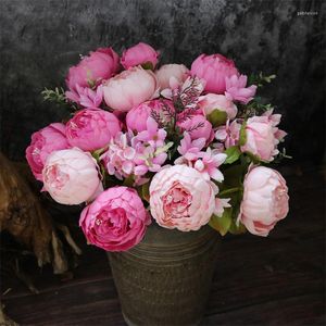 Fleurs Décoratives 13 Fourchette 1Bundle Soie Pivoine Bouquet Décoration De La Maison Accessoires De Fête De Mariage Scrapbook Faux Plantes Bricolage Roses Artificielles