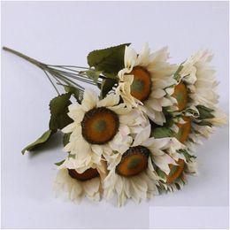 Fleurs décoratives 13 têtes artificielles faux tournesols plantes en plastique mariage jardin décoration Bouquet fleur Dhypo