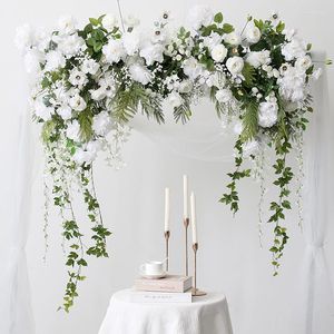 Decoratieve Bloemen 130CM Witte Kunstbloem Rij Rozen Planten Vine Wisteria DIY Bruiloft Boog Decor Achtergrond Muur Etalage Road Lead