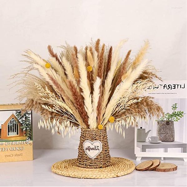 Flores decorativas 135 unids/lote ramo de Flores secas naturales para dormitorio enfriador Mesa decoración planta Pampas Grandes Rabbittail Cañas Gras