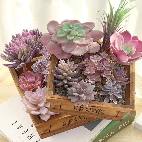 Fleurs décoratives 13pcs plantes succulentes artificielles faux mini flocage en plastique réaliste cactus lotus paysage jardin bureau à domicile