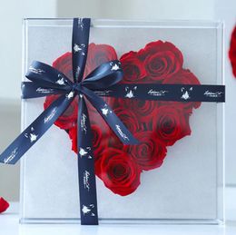 Flores decorativas 13PCS Galaxy Heart Peserved Natural Real Roses en caja de acrílico Angel Eternal Immortal Flower Valentines Día de la Madre Regalos