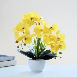 Fleurs décoratives 14 têtes Phalaenopsis bonsaï artificiel haut de gamme ornements décoration intérieure plantes en pot