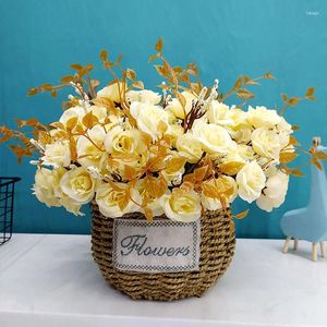 Fleurs décoratives 14 tête rose artificielle de soie vase pivoine blanche pour la décoration de maison table de mariage de bricolage bouquet fausse