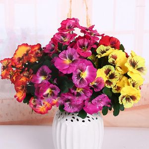 Fleurs décoratives 14 têtes Pansy Bouquet de fleurs en soie artificielle Décoration d'affichage à la maison Faux plantes