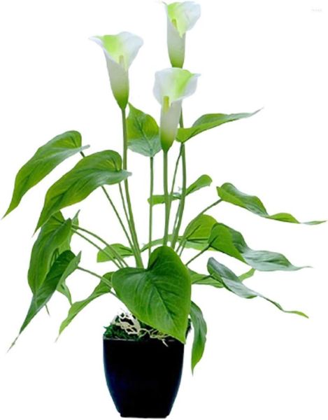 Fleurs décoratives 14 Pouces Plantes Artificielles Calla Lily Faux Bonsaï Fleur Avec Pot Noir Petit Faux En Pot