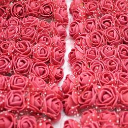 Fleurs décoratives 144/72 pièces 2 cm Mini PE tête de Rose artificielle en soie mariage mariée Bouquet décor bricolage cadeau d'anniversaire couronne fausse fleur de fil