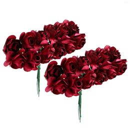 Fleurs décoratives 144 PCS Roses roses artificielles décorations de mariage secs en papier miniature artisanat