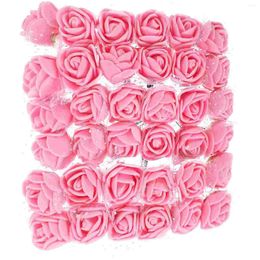 Flores decorativas 144 PCS Decoración de cabeza de rosa falsa Pequeña para manualidades Vestido de rosas Pequeña novia de espuma artificial