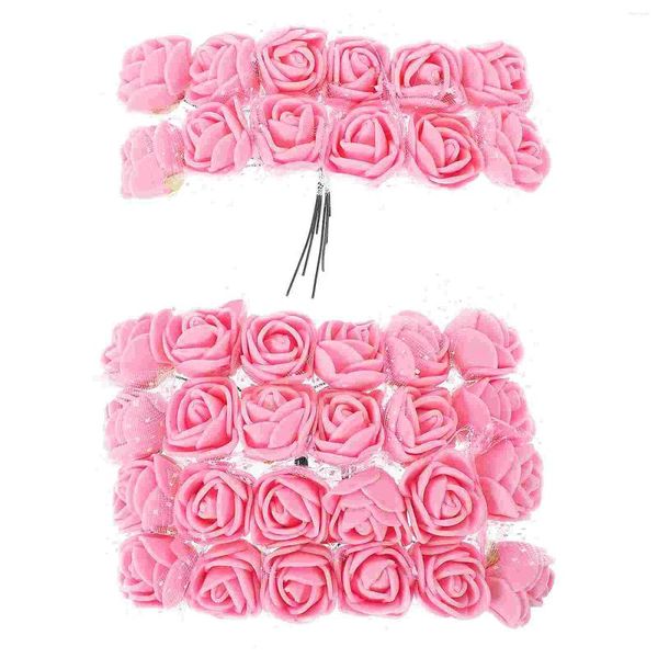 Flores decorativas 144 piezas de espuma de cabeza de rosa falsa, rosas, pinza para el pelo de boda, decoración de imitación, diadema de novia, flor para manualidades, horquilla Mini