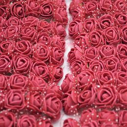 Mini fleurs décoratives en mousse de 2cm, 144 pièces, ours en peluche artificiel avec fil, pour décoration de mariage, fausse couronne DIY