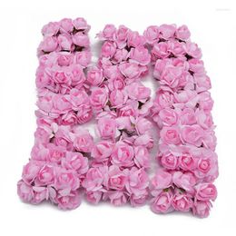 Fleurs décoratives 144 pièces 3CM Mini papier Rose tête artificielle pour décorations de mariage à la main bricolage maison mode faux fleur décor