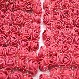 Fleurs décoratives 144pcs Artificiel Mini mousse Bouquet rose Bouquet de mariage Décoration de fleur en couronne de cadeau à la main simulation à la main avec la tête du fil PE