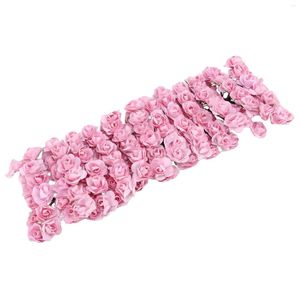 Decoratieve Bloemen 144 stks Mini Petite Papier Kunstmatige Rozenknoppen DIY Ambacht Bruiloft Decor Thuis Licht Roze