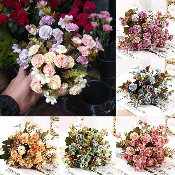 Fleurs décoratives 15 tête de fleur en soie artificielle Hortensia White Wedding Small Bouquet Fake Festival Party Party Home Decoration