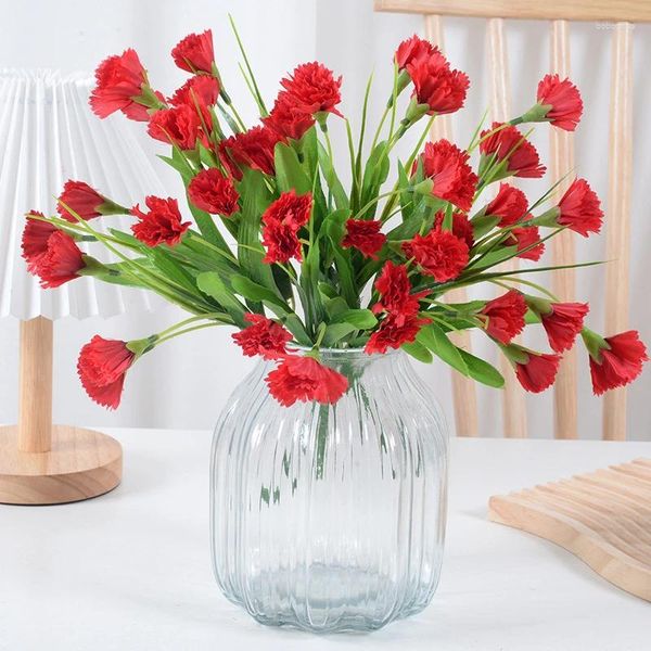 Fleurs décoratives 15 Head Dianthus Caryophyllus Artificiel pour la décoration domestique et la célébration du mariage