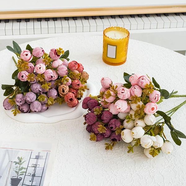 Fleurs décoratives 15 têtes Bouquet de fleurs artificielles Silk Peony Wedding Floral Arrangement Floral Simulation Rose Fake Home Decoration