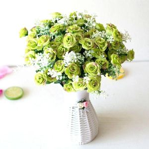 Fleurs décoratives 15 têtes Roses artificielles fleur fête de mariage mise en page fournitures salon bureau décorer faux Floral