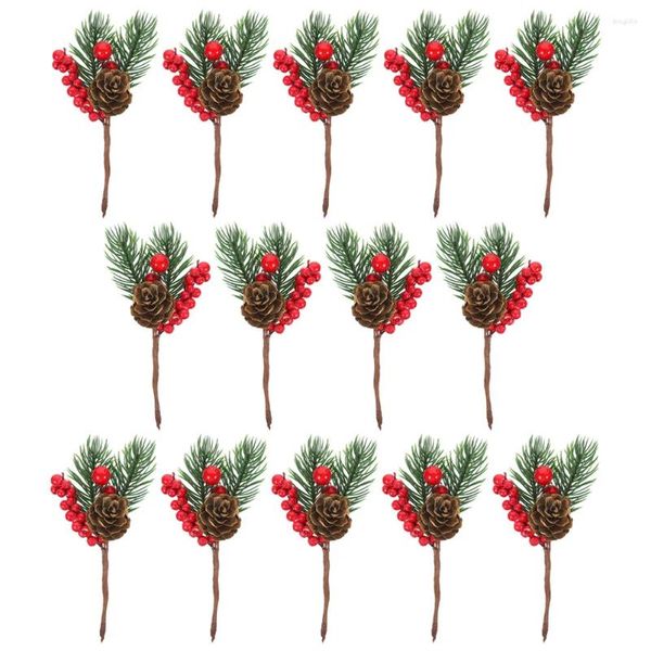 Fleurs décoratives 15 pcs artificiels cônes de pin de Noël table à manger de Noël décor plante fleur fleur pick pick arbre baies for mousse tiges pics faux