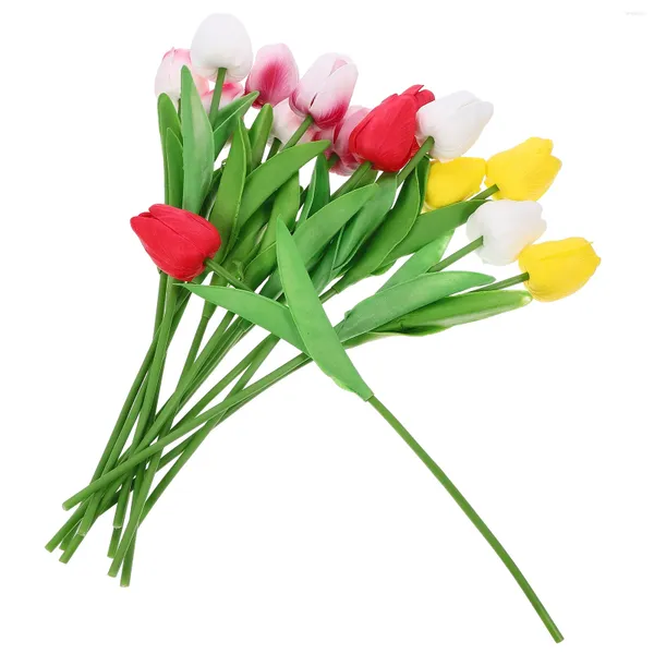 Bouquets de tulipes simulés, 15 pièces, fleurs décoratives, pour mariage, Boquets délicats, décor de chambre à coucher en Pu