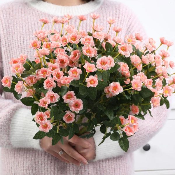 Fleurs décoratives 15 petites têtes Rose Fleur artificielle avec tige Bouquet Mariage centres de fête Table des arrangements floraux décor