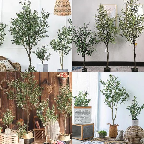 Flores decorativas 150-180 cm Gran árbol de aceituna artificial Ramas de planta en macetas de alineación de interior decoración de la tienda del piso de bonsai adornos