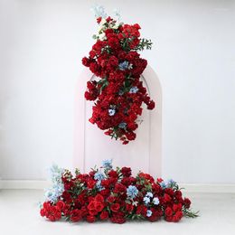 Fleurs Décoratives 150cm Rouge Rose Hortensia Fleur Rangée Arrangement Événement De Mariage Toile De Fond Arche Décor Suspendus Floral Stade Plancher Accessoires De Fête
