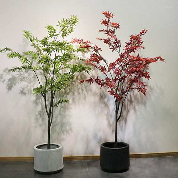 Flores decorativas 150 CM suelo de simulación bonsái de arce verde planta falsa adornos en maceta interior florero grande maceta árbol
