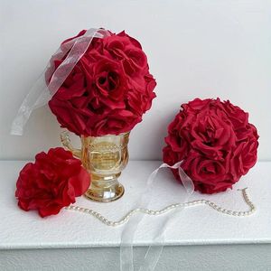 Decoratieve bloemen 15 cm kunstmatige rode rozen bloemenbal kussen roos hangende diy centerpieces trouwfeestdecoratie