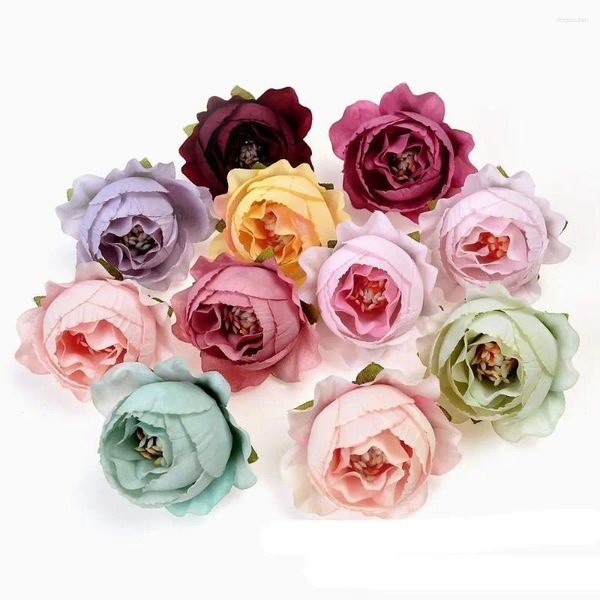 Fleurs décoratives 15pcs mini-rose têtes artificielles pour la décoration de la maison décoration de mariage de jardin faux accessoires d'artisanat de bricolage