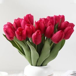 Fleurs décoratives 15 pièces vraie touche tulipe fleur artificielle Pu Latex haute qualité Bouquet mariage maison fête faux