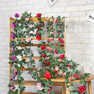 Fleurs décoratives 16 fausses vignes de roses en soie, guirlande de lierre suspendue artificielle pour mariage, maison, bureau, fête, jardin, artisanat, décoration extérieure