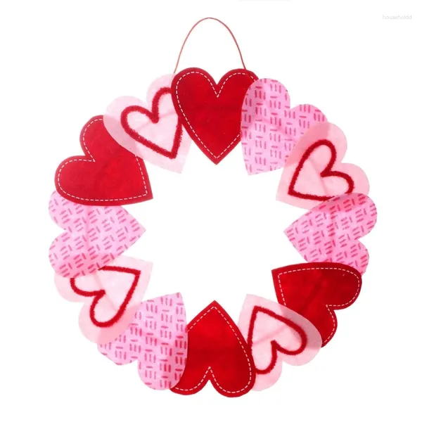 Couronne de fleurs décoratives de 16 pouces pour la saint-valentin, en feutre, cœur d'amour, décoration de porte d'entrée et de ferme