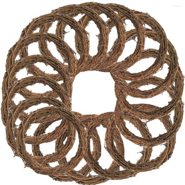 Flores decorativas 16 PCS Tierra Garland Garland Diy Correa Círculos Catchero de ensueño de Rattan floral natural